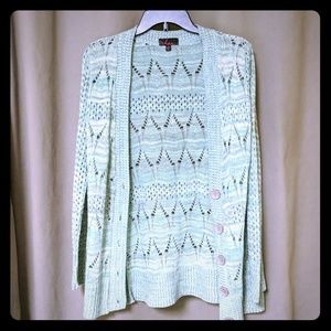 Green/white/gray knit cardigan